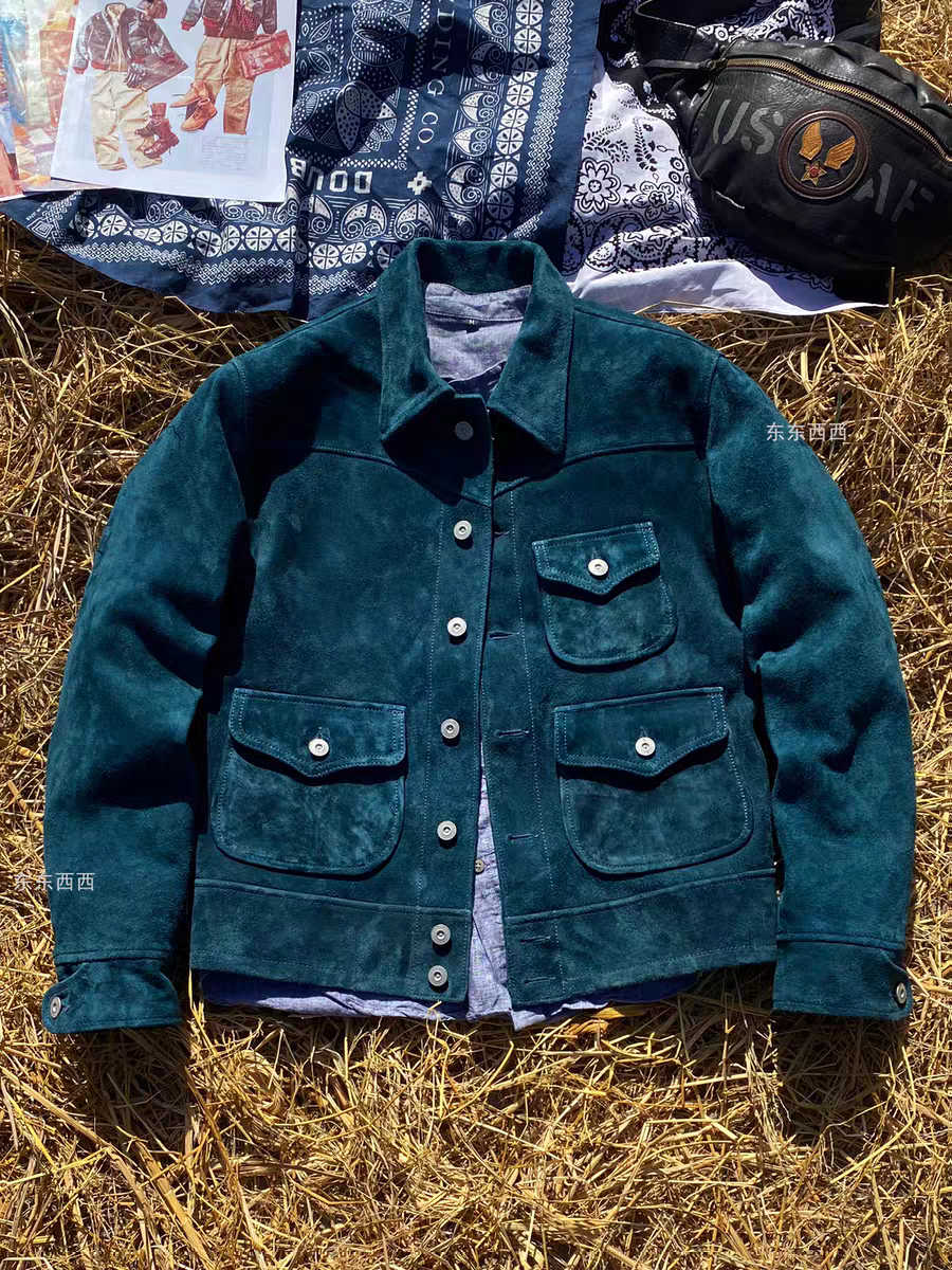 反绒马皮皮衣加大翻领真皮夹克男