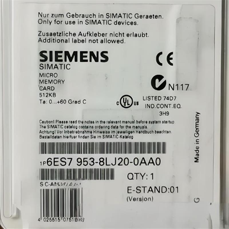 议价西门子S7-300/C7/ET200存储卡512 KByte 6ES7953-8LJ20-0AA0/