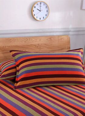 老粗布枕套2只装 加厚加密条纹方格一对吸汗透气不易皱拉链款耐磨