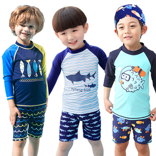 防晒游泳衣套装 儿童泳衣男童分体小童中大童速干上衣泳裤 宝宝长袖