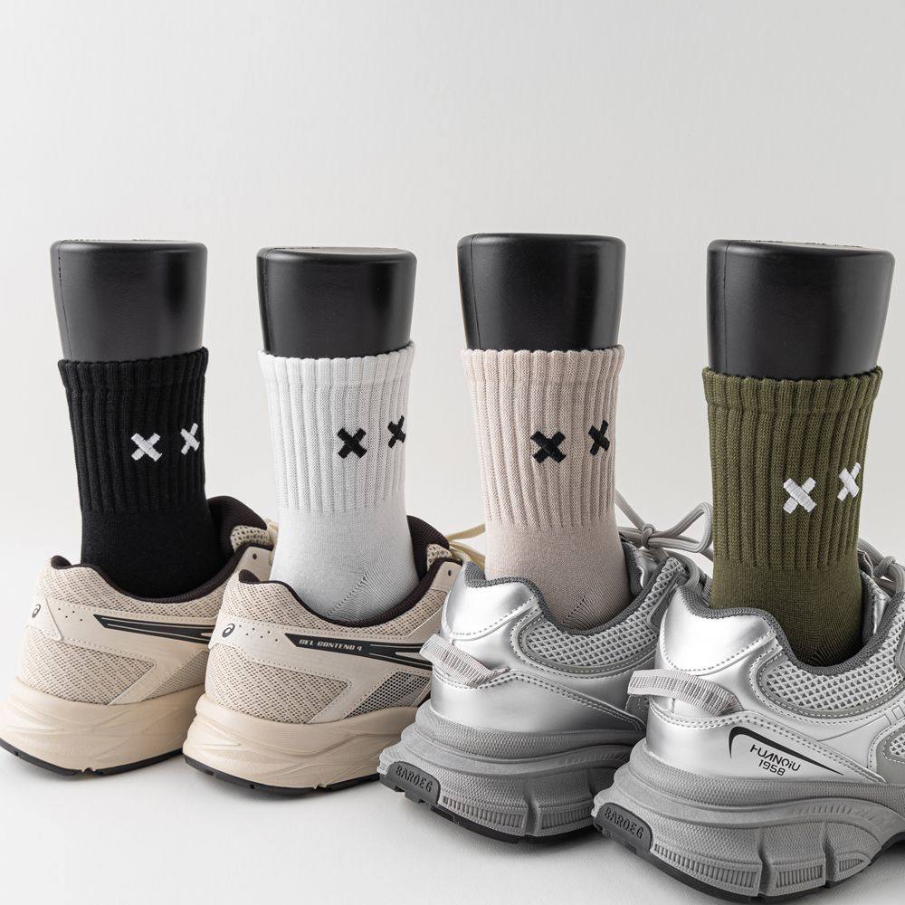 黑白袜子男款中筒潮流夏季薄款透气青少年短筒运动ins白中帮军绿