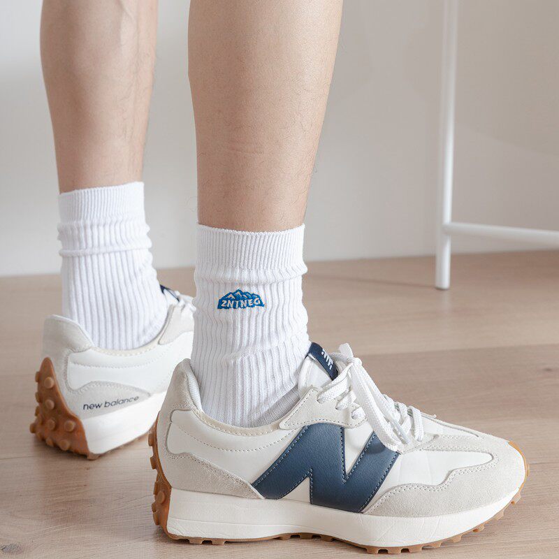 白袜子男生长袜夏款堆堆袜薄款长筒ins潮牌百搭粗线日系透气黑色