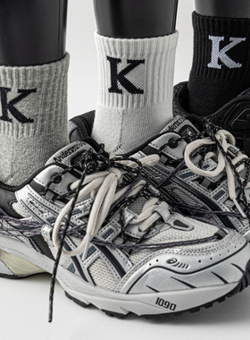 黑白袜子男士中筒夏季运动毛巾底羽毛球长袜篮球灰色潮流中帮字母