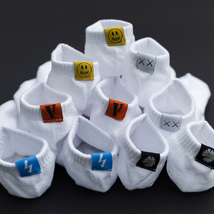 白色棉袜子男短袜潮流嘻哈潮牌船袜ins短款 透气低帮短腰 夏天薄款