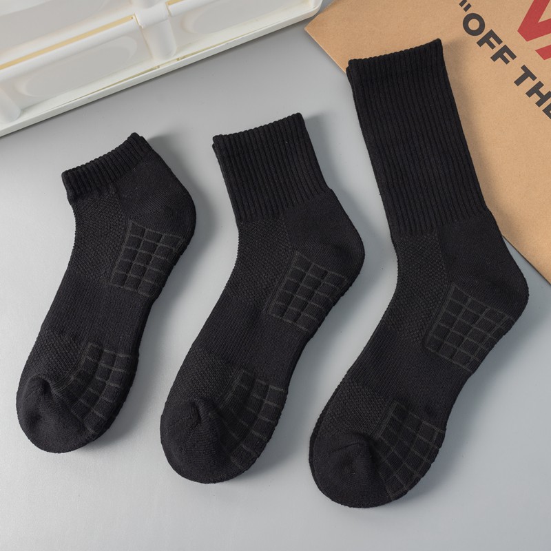 Pure Black Socks for Men, Summer Long Tube with Thickened Towel Bottom, Suitable for Sports, Running, Mid-Calf Basketball, Mid-Rise, Low-Cut Long Socks