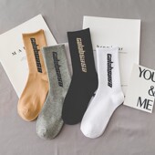 袜子男士 薄长袜潮流椰子黑白高腰棉中筒潮牌字母长筒运动灰色 夏季