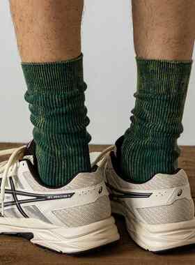复古袜子男士长袜潮流夏季堆堆袜日系名族风透气红色中筒粗线绿色