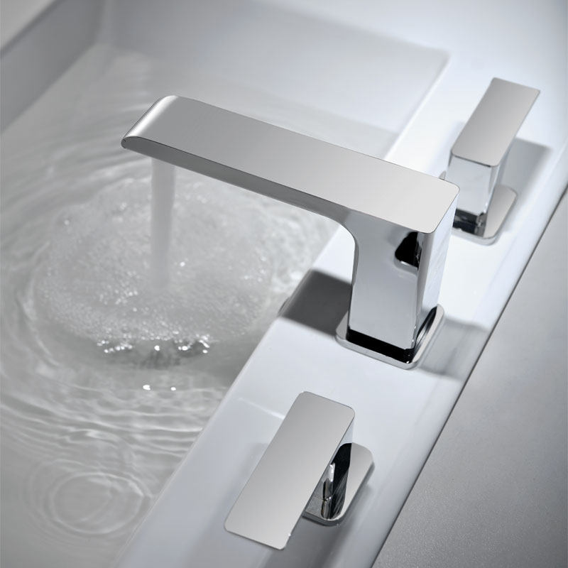 双孔洗脸盆水龙头全铜三孔面盆水龙头三孔龙头枪灰色家用分体龙头