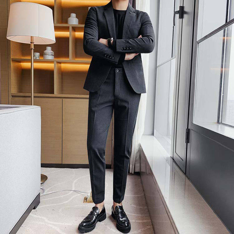 봄 가을 트렌드 남성 정장 슈트 슬림 청소년 비즈니스 캐주얼 정장 재킷 남성 스몰 슈트 투피스 세트