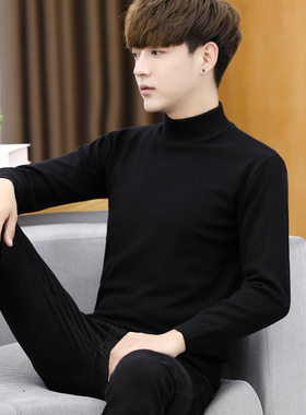 男士半高领毛衣春秋冬修身针织长袖底衫休闲内毛线上衣