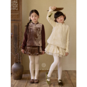 CUTIEYOKI家年服新中式 马甲3M新雪丽100桑蚕丝绒珠串刺绣套装