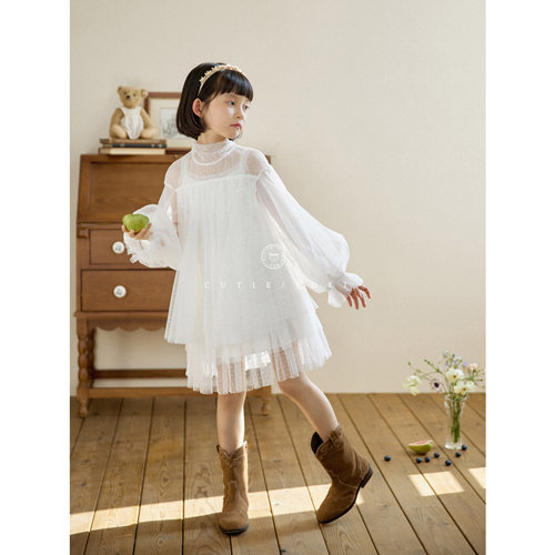 【直播捡漏不退】女童公主裙2026早春新品超美重工蝴蝶结网纱套装