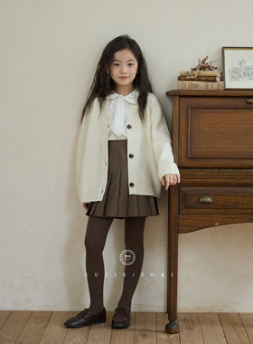 YOKI家亲子款女童羊绒加厚开衫100山羊绒简约百搭白色宽松开衫