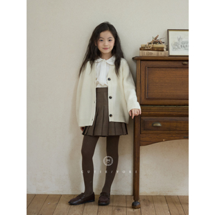 100山羊绒简约百搭白色宽松开衫 YOKI家亲子款 女童羊绒加厚开衫