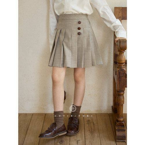 CUTIEYOKI女童中大童短裙轻松ge任何上装的学院风格子半身裙
