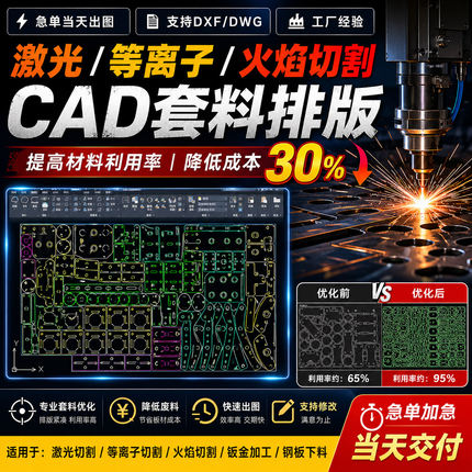 激光等离子火焰切割CAD画图代画套料排版编程钣金钢结构下料排版