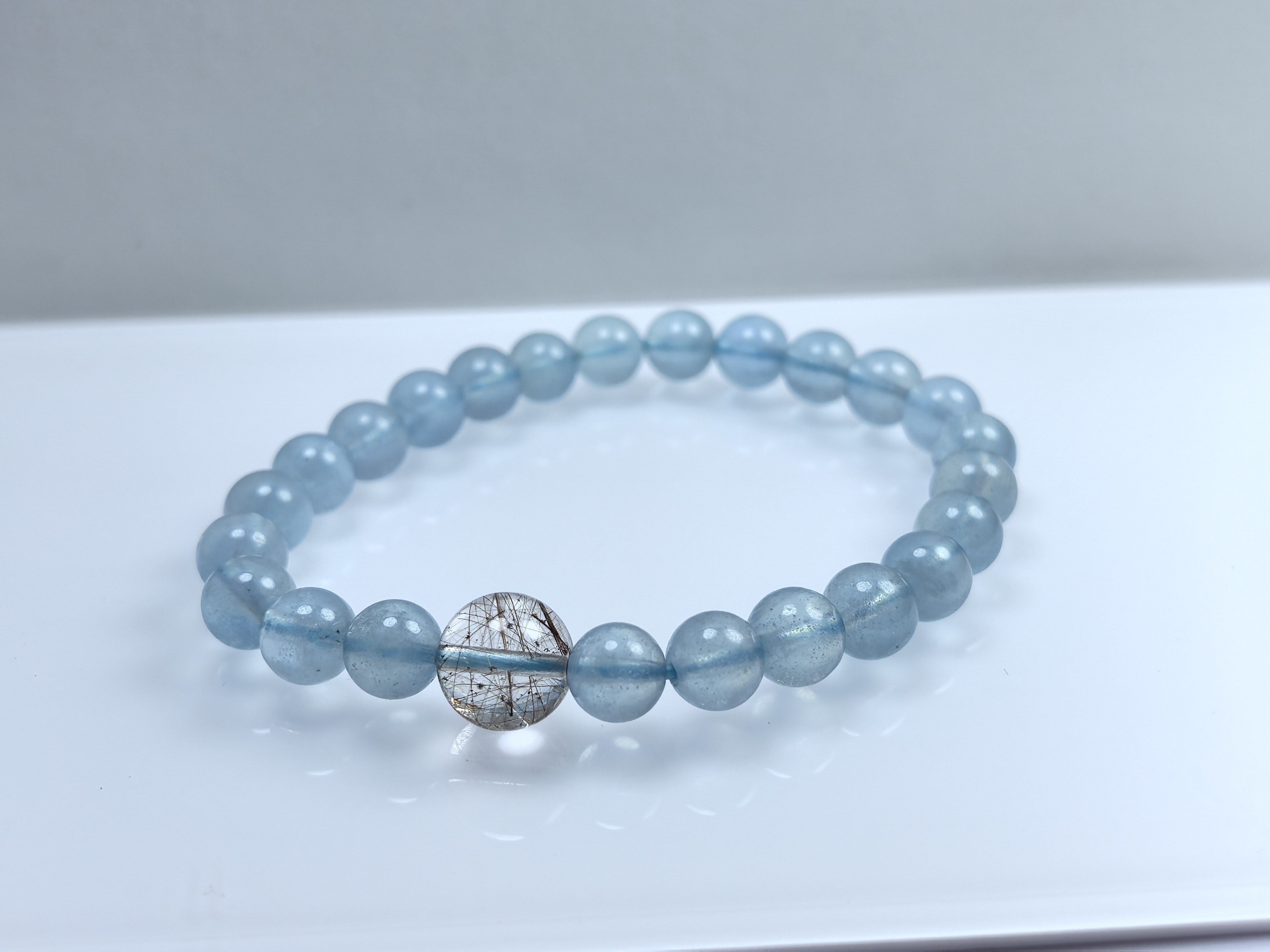天然海蓝宝手链铜发晶紫锂辉设计款手链小颗粒海蓝宝手链特价手串
