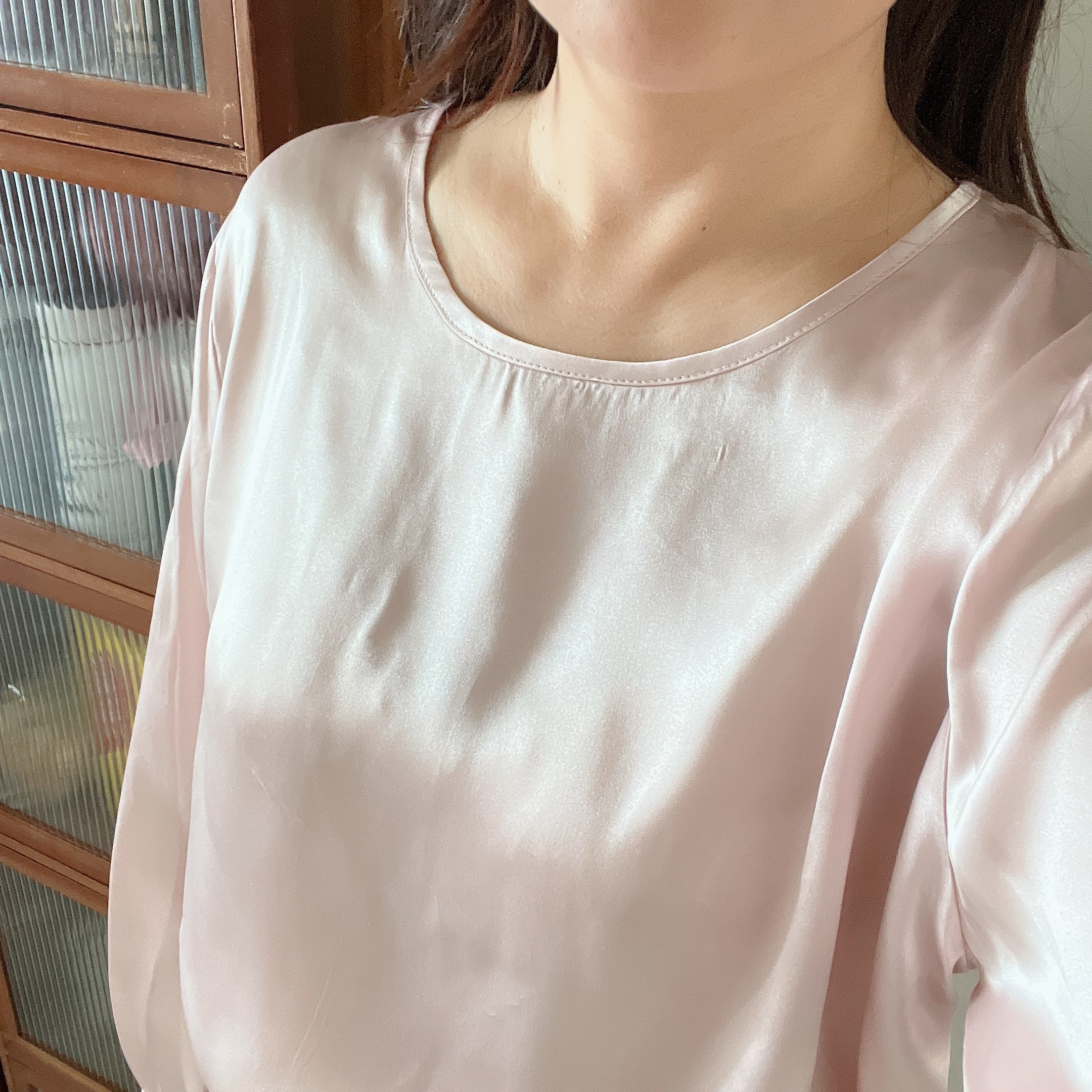 丝享家100%桑蚕丝袖上衣真丝素缎20姆米罩衫简约大气亲民价