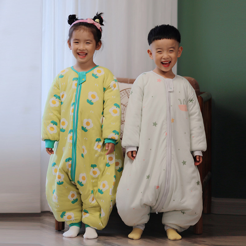 呼西贝儿童睡袋秋冬款  厚棉宝宝防踢被 孩子分腿睡袍 厚款冬睡衣