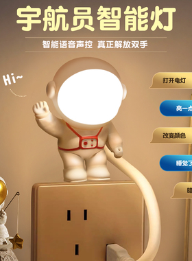 智能语音声控小夜灯感应卧室床头睡眠家用usb台灯插电式2026新款