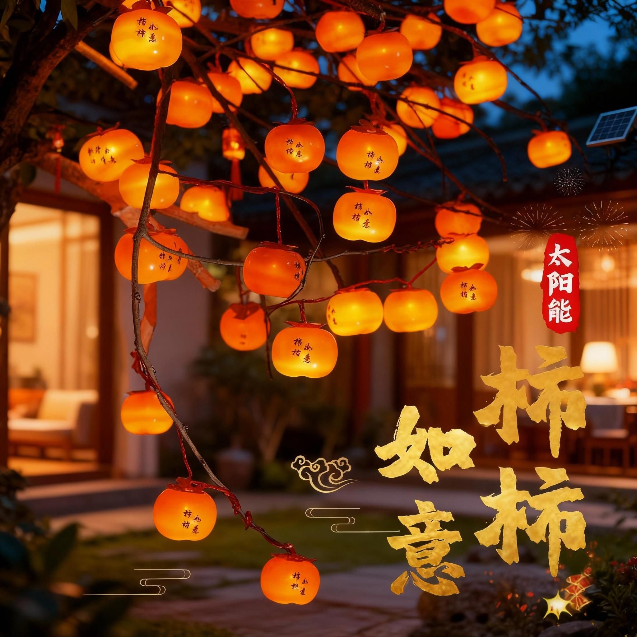 2026新款太阳能柿柿如意灯彩灯氛围灯串灯笼挂树上户外院子装饰灯
