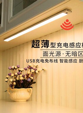 手扫感应灯充电式led无线免布线厨房usb触摸衣柜灯条磁吸橱柜灯带