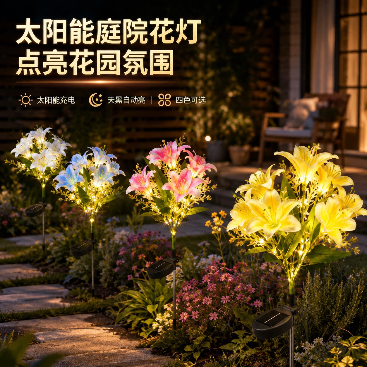 太阳能庭院灯百合花防水花园别墅庭院景观装饰灯地插灯氛围地埋灯