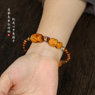 天然库克菩提念珠手串创意芭比檀香木四不小佛文艺复古单双圈手链