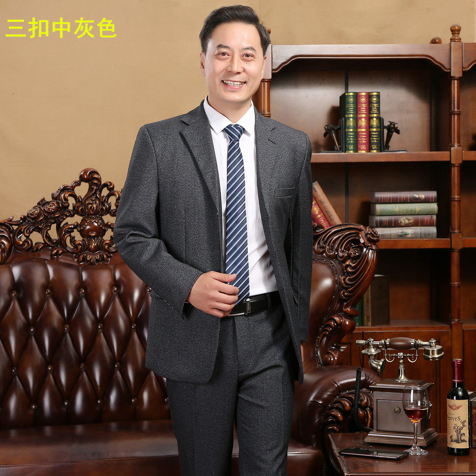 中老年三件套西装宽松秋冬礼服
