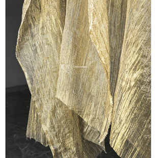 金色掌纹纱色织欧根纱布丝光再造褶皱肌理网纱国风裙子设计师面料