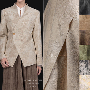 麻色暗花伤痕提花棉麻重水洗布复古风衣外套裙肌理服装 设计师面料