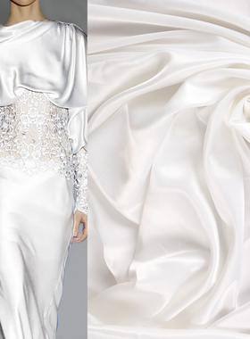 白色丝缎人造丝纤维素双绉面料秋季裙衫袍子布料微光设计师面料