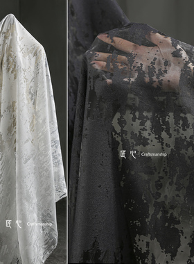 白色烧花 透光轻薄纱 凹凸肌理布料衬衫开衫连衣裙服装设计师面料