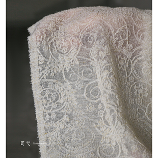 杏麻植物藤曼亚麻提花蕾丝软纱布 绣花文艺复古diy服装设计师面料