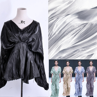 压褶 微光丝滑改造三zhai一生裙礼服设计师面料 9色仿真丝缎面