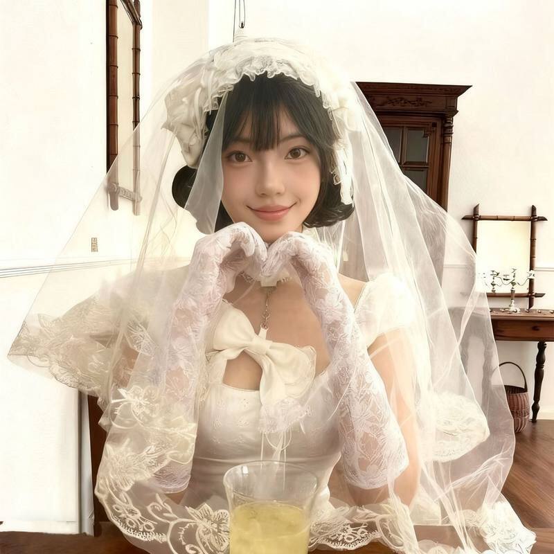 头纱新娘蕾丝花边婚纱超仙主拖尾复古法式盖头发饰头饰万圣节白色