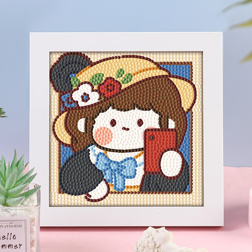 带框卡通Q版礼物女孩diy钻石画