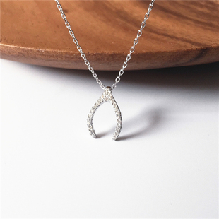 如愿骨闪钻项链 925纯银韩国短款锁骨链日韩版简约时尚吊坠配饰品