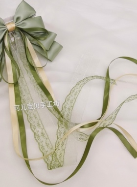 汉服飘带头饰若草色洛丽塔蝴蝶结后压黄绿色汉元素小清新发饰夹子