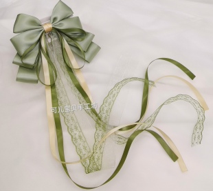 汉服飘带头饰若草色洛丽塔蝴蝶结后压黄绿色汉元素小清新发饰夹子