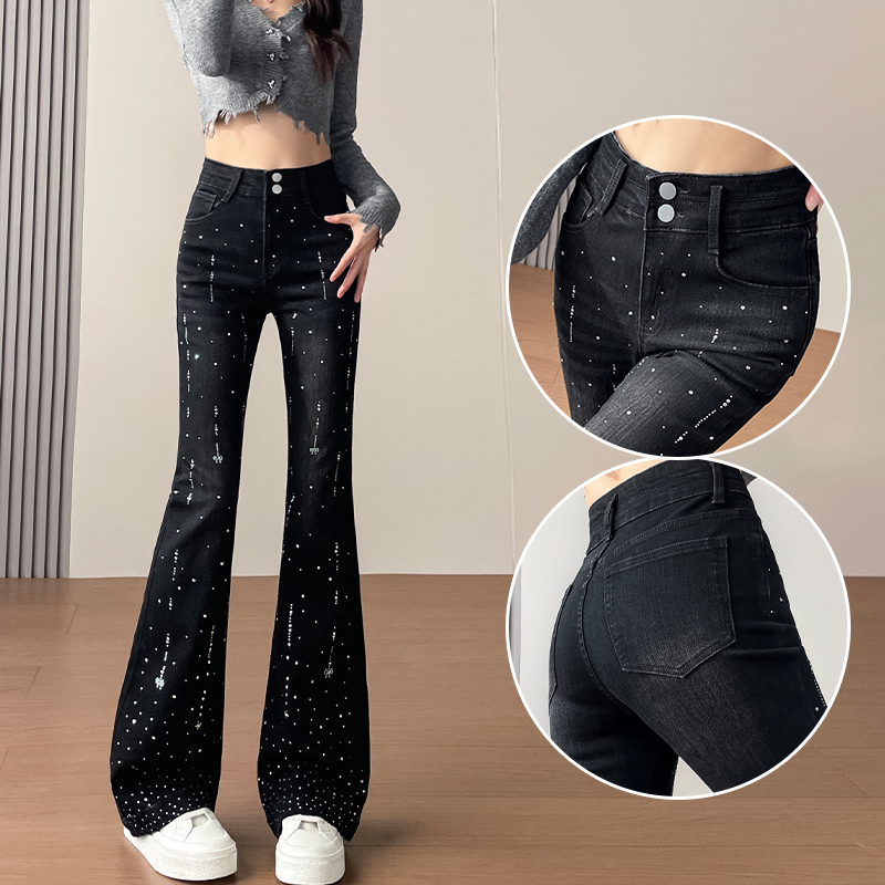 显瘦洋气闪钻设计感喇叭牛仔裤