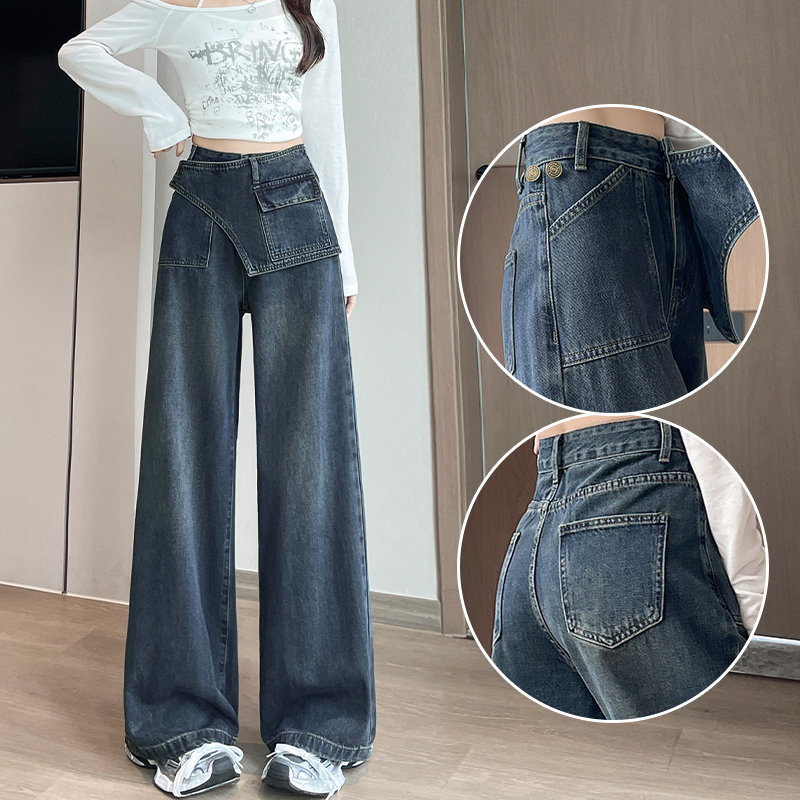 复古高级韩版设计感直筒牛仔裤