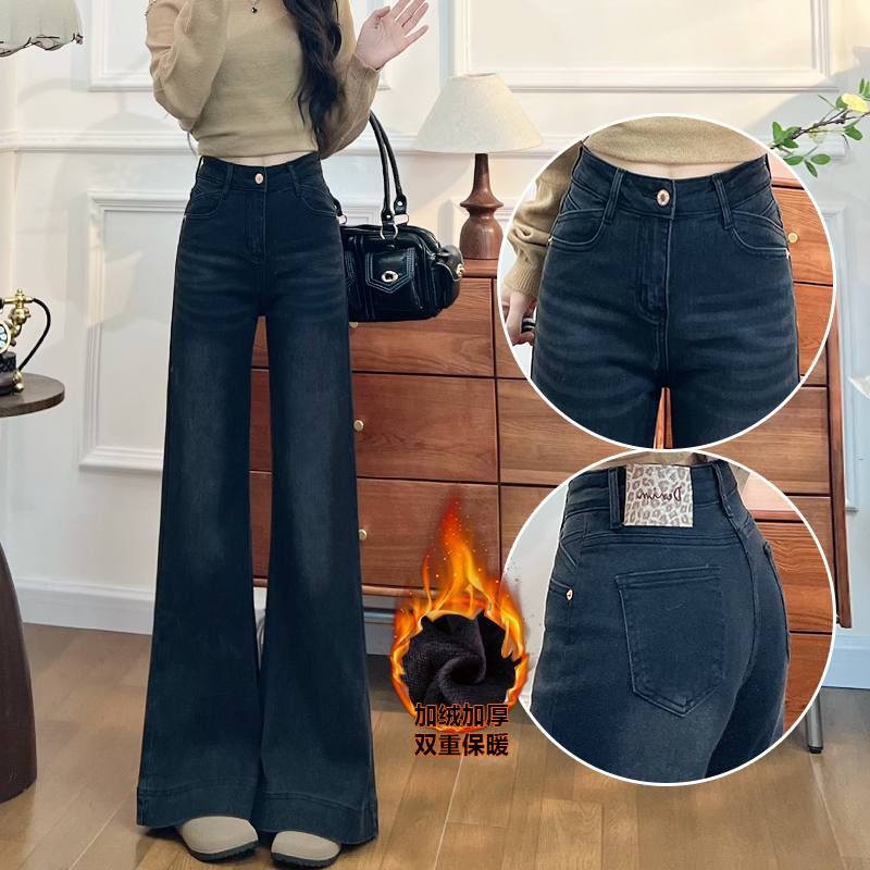 宽松显瘦加绒不贴腿喇叭牛仔裤