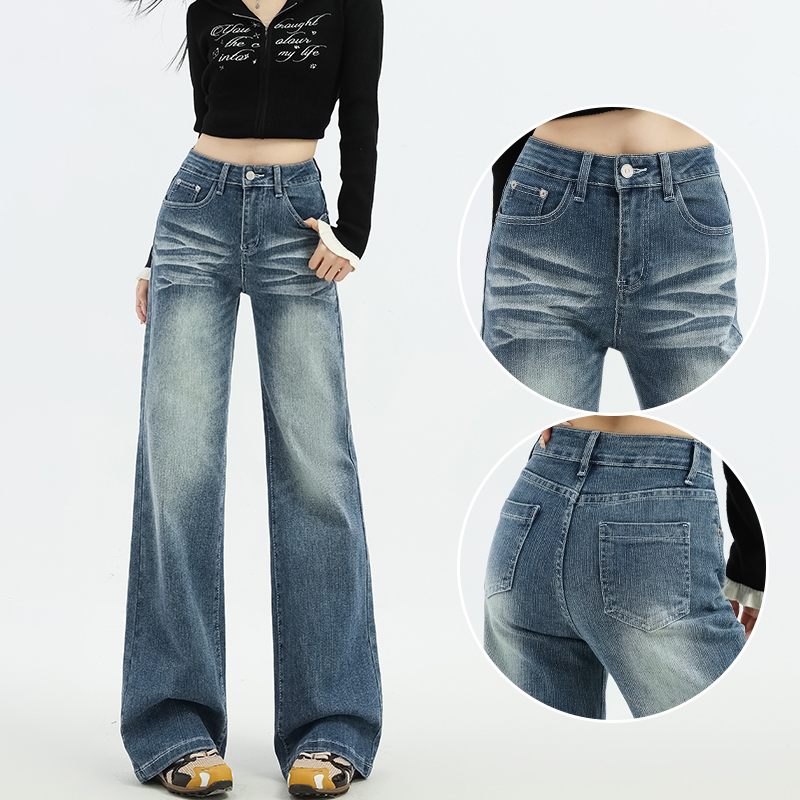 宽松随性港风辣妹百搭直筒牛仔裤