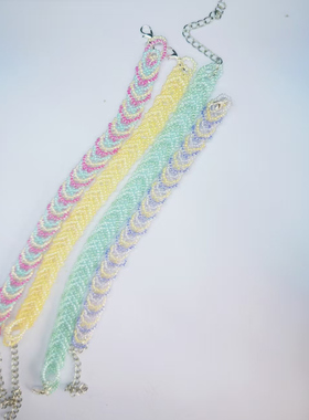 新款炫彩3股辫撞色米珠串手链