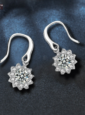 ECETOWIH纯银耳环厂太阳花莫桑钻耳钩耳坠简约花朵耳饰XEZ027Akv