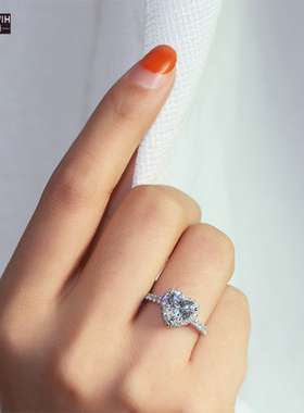 ECETOWIH银戒指女钻石一件微镶心