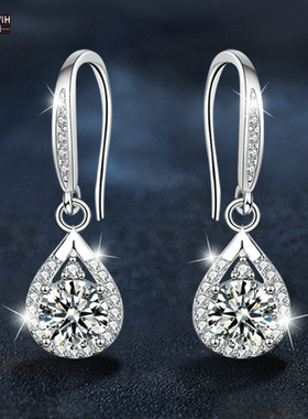 ECETOWIH新款 水滴耳环纯银感女款莫桑钻耳钉欧美耳饰饰品XEZ031