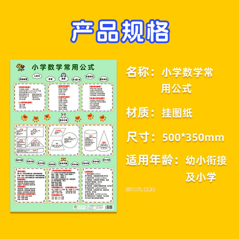 SEYATL常用挂图教材配套数学公式大全小学生数学玩具挂图/认