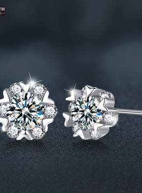 ECETOWIH莫桑钻s925纯银爱心耳钉感秋冬款百搭诞耳饰品XEZ061jPH